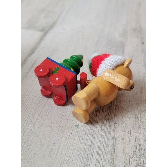 Wooden teddy bear wagon tree heart ornament Xmas decor - Picture 6 of 6